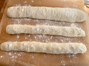 Baguette Teiglinge vor dem Einschneiden