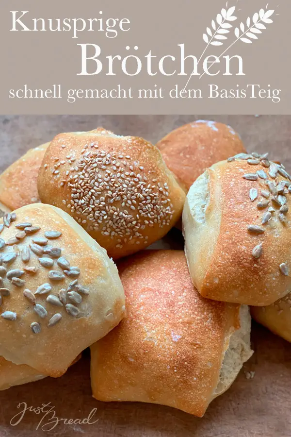 Pinterest Pin für no knead Brötchen Rezept