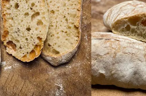 Ciabatta. Ganzes Ciabatta und im Anschnitt