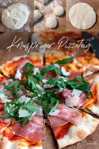 Pinterest Pin für einen Pizzateig für eine knusprige, dünne Pizza