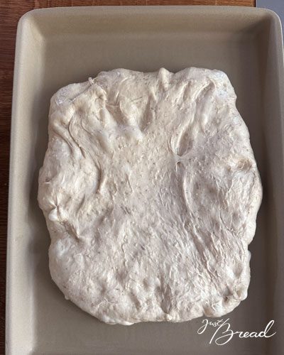 Focaccia-Teig zu Beginn der Stückgare im Großen Ofenzauberer plus